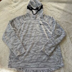 Nike Dri-FIT XXL Hoodie Gray Flame Camo Pattern Pullover Sweatshirt Black Swoosh